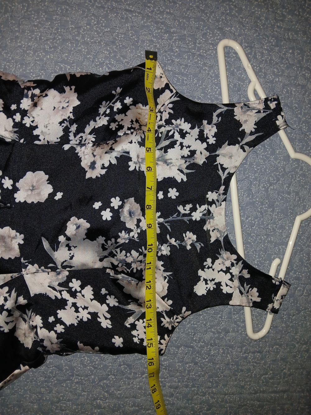 Black Floral Satin Dress with Cream Blossoms - Picture 5 of 9